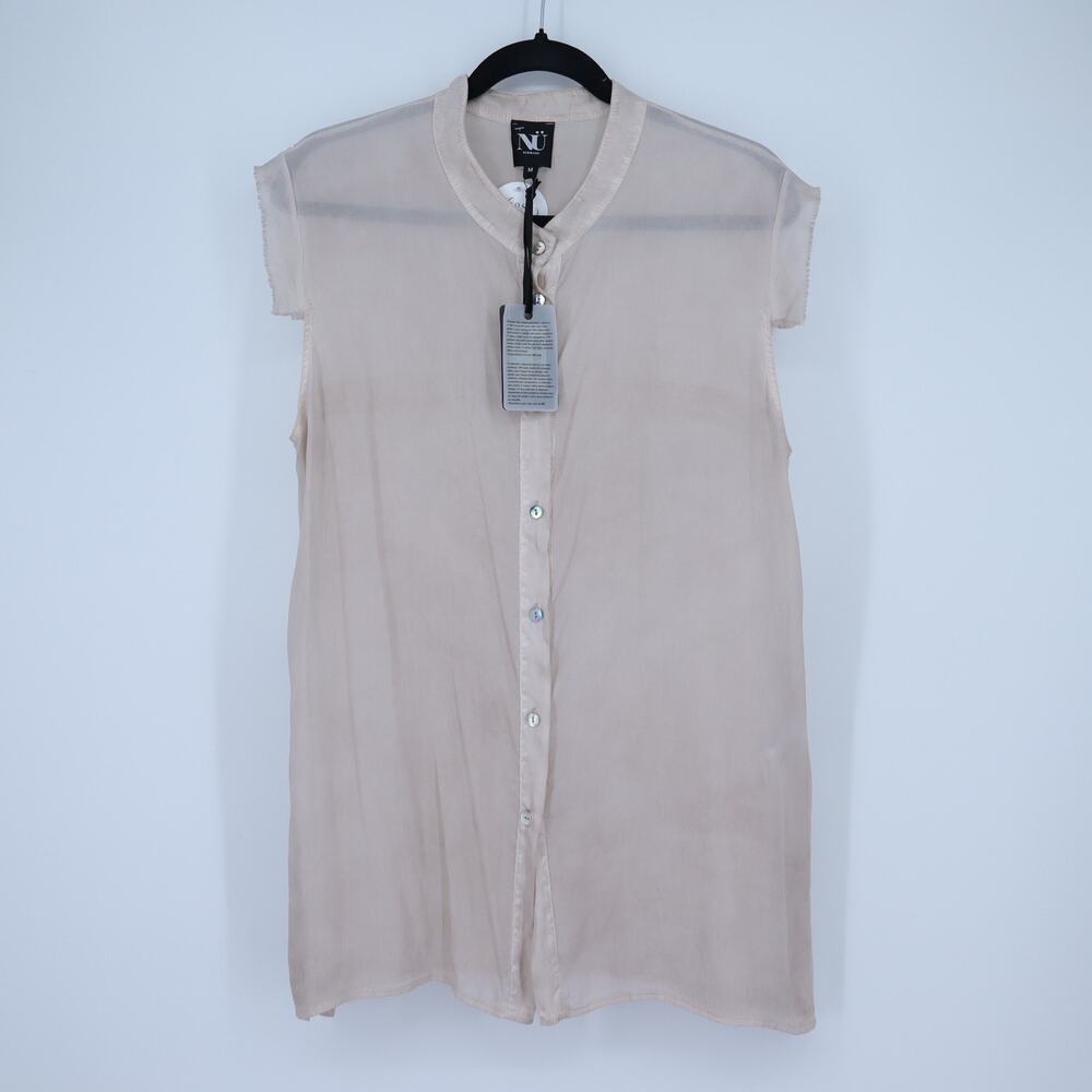NU Denmark Semi Sheer Sleeveless Blouse Nude NWT Button Front Women's M